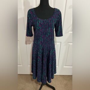 LuLaRoe L Green and Hot Pink Fit and Flare Nicole Dress